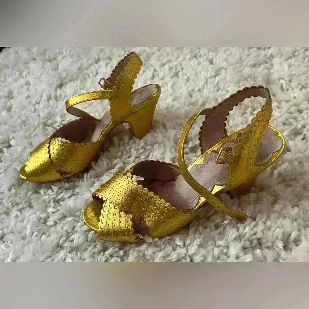 Miss L Fire Beatriz Gold Peep Toe Heels - Women’s